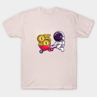 Cute Astronaut Mining Gold Coin Cartoon T-Shirt